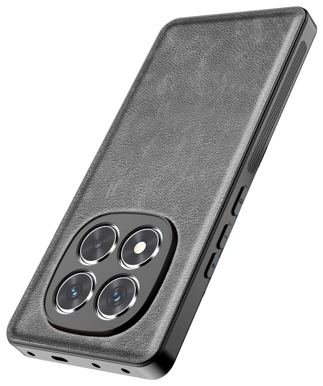 Kapa Tux Leather Back Cover for Redmi Note 14 Pro Plus | Slim Shockproof Camera Protection Bumper Case (Grey)