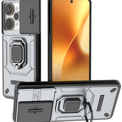 Kapa Armor Slider Back Cover for Realme 15 Pro 5G | Inbuilt Ring + Camera Slider Shockproof Lens Protection Bumper Back Case (Grey)