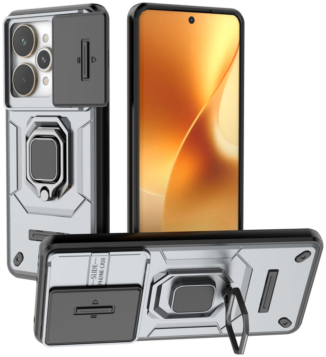 Kapa Armor Slider Back Cover for Realme 15 Pro 5G | Inbuilt Ring + Camera Slider Shockproof Lens Protection Bumper Back Case (Grey)