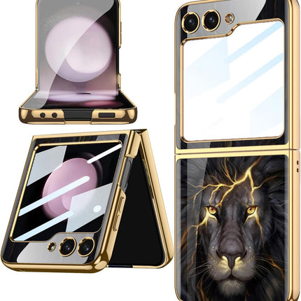 Kapa 9H Glass Back Case for Samsung Galaxy Z Flip6 / Z Flip 6,Ultra Thin Full Body Protection Folding Hard Back Cover, Design Lion
