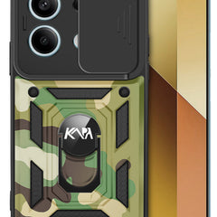 Kapa Tank Back Cover for Redmi Note 13 Pro (5G) | Inbuilt Ring + Slider Shockproof Lens Protection Bumper Back Case (Green) - Mobizang
