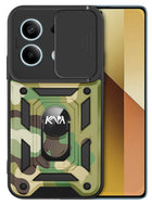 Kapa Tank Back Cover for Redmi Note 13 Pro (5G) | Inbuilt Ring + Slider Shockproof Lens Protection Bumper Back Case (Green) - Mobizang