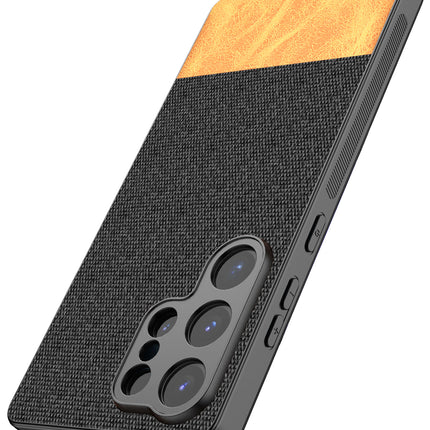 Kapa Soft Fabric & Leather Hybrid Protective Back Cover for Samsung Galaxy S25 Ultra | Shockproof Slim Hard Anti Slip Back Case (Black,Brown)