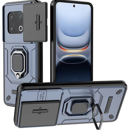 Kapa Armor Slider Back Cover for Iqoo 13 5G | Inbuilt Ring + Camera Slider Shockproof Lens Protection Bumper Back Case (Blue)