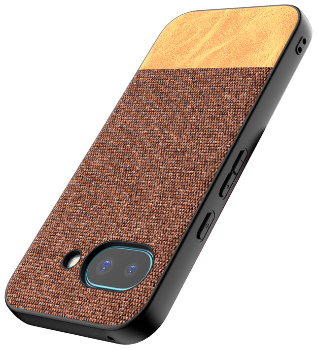 Kapa Soft Fabric & Leather Hybrid Protective Back Cover for Google Pixel 9A | Shockproof Slim Hard Anti Slip Back Case (Brown)
