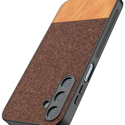 Kapa Soft Fabric & Leather Hybrid Protective Back Cover for Samsung Galaxy M35 (5G) | Shockproof Slim Hard Anti Slip Back Case (Brown) - Mobizang