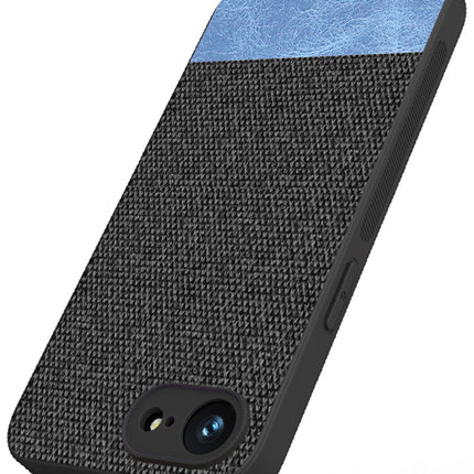 Kapa Soft Fabric & Leather Hybrid Protective Back Cover for Apple iPhone 16E | Shockproof Slim Hard Anti Slip Back Case (Black,Blue)