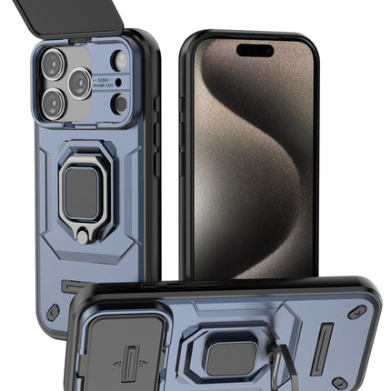 Kapa Armor Slider Back Cover for Apple iPhone 17 Pro | Inbuilt Ring + Camera Slider Shockproof Lens Protection Bumper Back Case (Blue)
