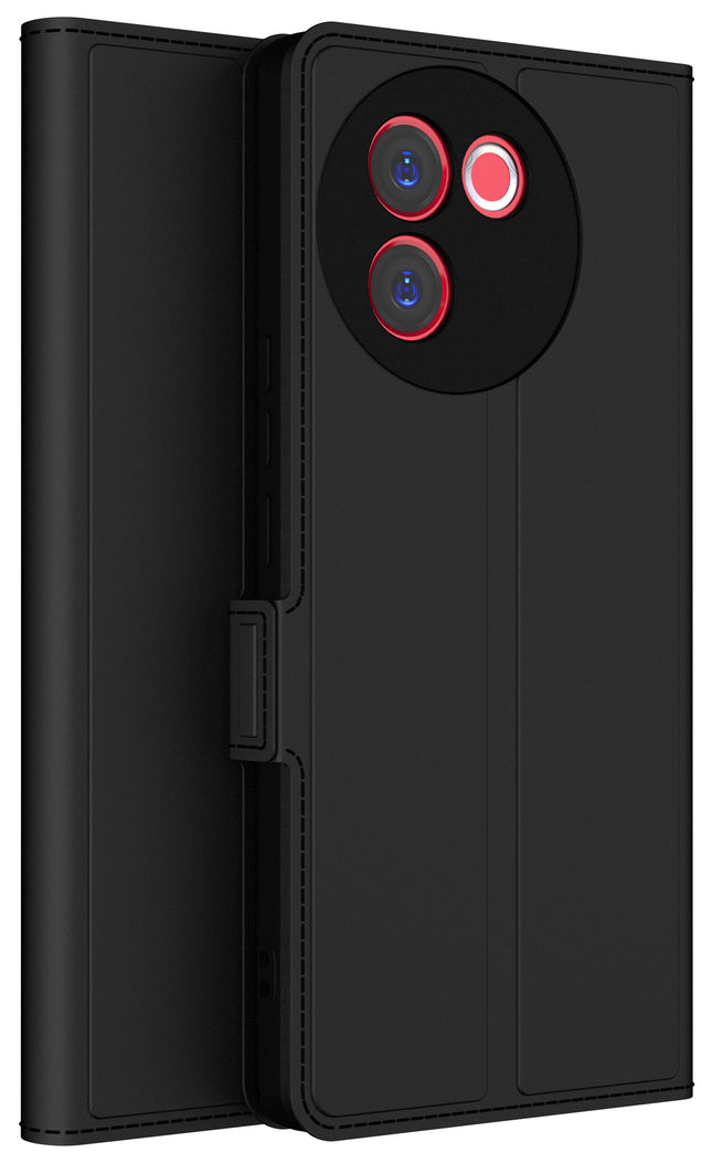 Kapa Noble Slim Magnetic Leather Flip Case Cover for Vivo V30E (5G) | Card Holder Stand Flip Wallet Case (Black) - Mobizang