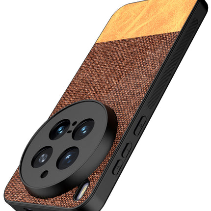 Kapa Soft Fabric & Leather Hybrid Protective Back Cover for Vivo X300 Pro 5G | Shockproof Slim Hard Anti Slip Back Case (Brown) - Mobizang