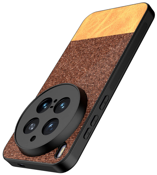 Kapa Soft Fabric & Leather Hybrid Protective Back Cover for Vivo X300 Pro 5G | Shockproof Slim Hard Anti Slip Back Case (Brown) - Mobizang