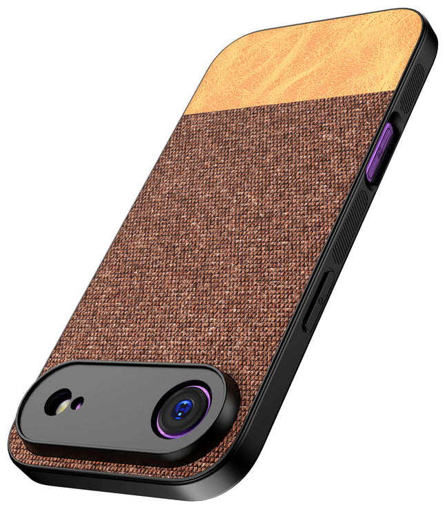 Kapa Soft Fabric & Leather Hybrid Protective Back Cover for Apple iPhone 17 Air | Shockproof Slim Hard Anti Slip Back Case (Brown) - Mobizang