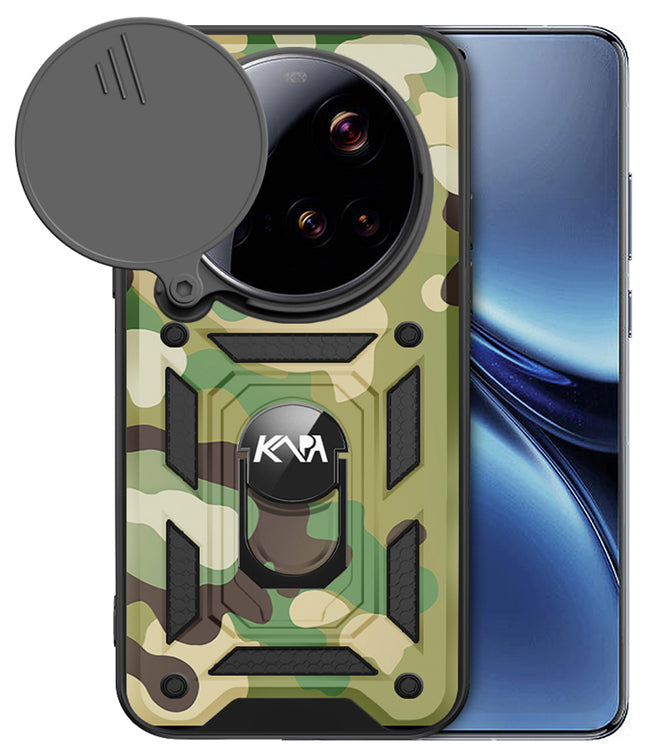 Kapa Tank Back Cover for Xiaomi 15 Ultra | Inbuilt Ring + Slider Shockproof Lens Protection Bumper Back Case (Green)