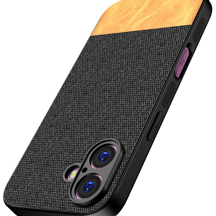 Kapa Soft Fabric & Leather Hybrid Protective Back Cover for Apple iPhone 17 | Shockproof Slim Hard Anti Slip Back Case (Black,Brown)