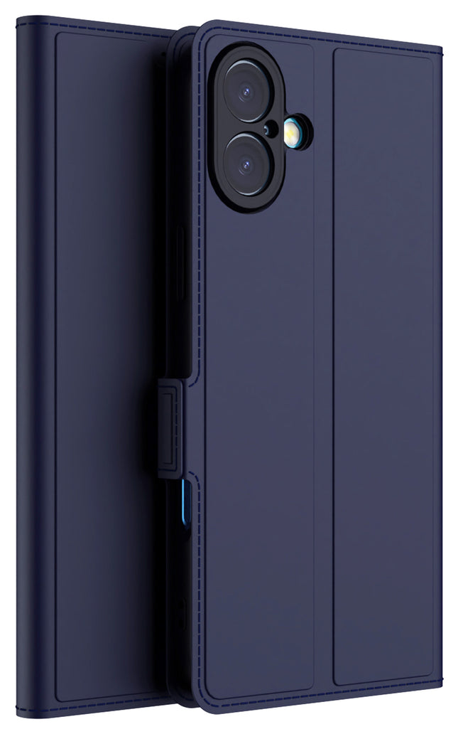 Kapa Noble Slim Magnetic Leather Flip Case Cover for Apple iPhone 16 | Card Holder Stand Flip Wallet Case (Blue) - Mobizang