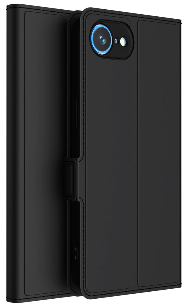 Kapa Noble Slim Magnetic Leather Flip Case Cover for Apple iPhone 16E | Card Holder Stand Flip Wallet Case (Black)