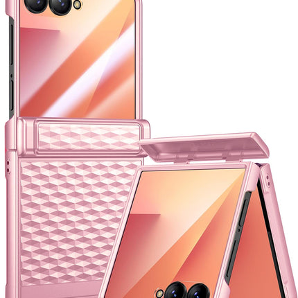 Kapa Geometric Hinge Protection Back Cover for Samsung Galaxy Z Flip7 / Flip 7 | with [Inbuilt Glass] Full Body Shockproof Hard Back Case (Pink)