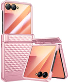 Kapa Geometric Hinge Protection Back Cover for Samsung Galaxy Z Flip7 / Flip 7 | with [Inbuilt Glass] Full Body Shockproof Hard Back Case (Pink)