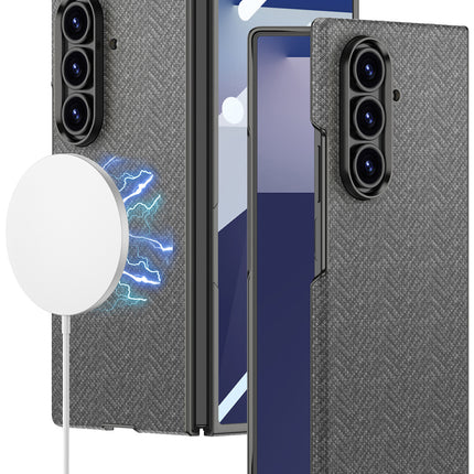 Kapa Nylon Fabric Case Compatible with Magsafe Back Cover for Samsung Galaxy Z Fold7 / Fold 7 | with [Inbuilt Glass] and Wireless Charging Support Full Body Protection Cover (Grey)