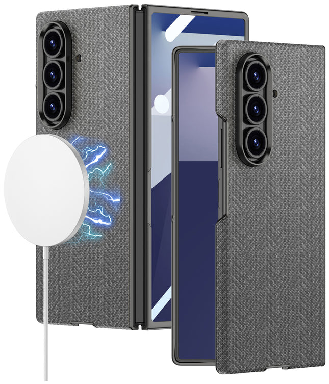 Kapa Nylon Fabric Case Compatible with Magsafe Back Cover for Samsung Galaxy Z Fold7 / Fold 7 | with [Inbuilt Glass] and Wireless Charging Support Full Body Protection Cover (Grey)
