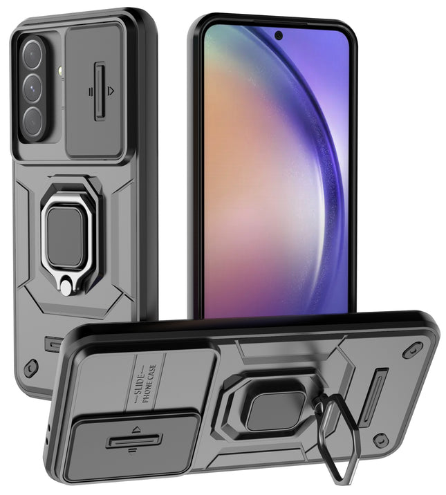 Kapa Armor Slider Back Cover for Samsung Galaxy A36 | Inbuilt Ring + Camera Slider Shockproof Lens Protection Bumper Back Case (Black)