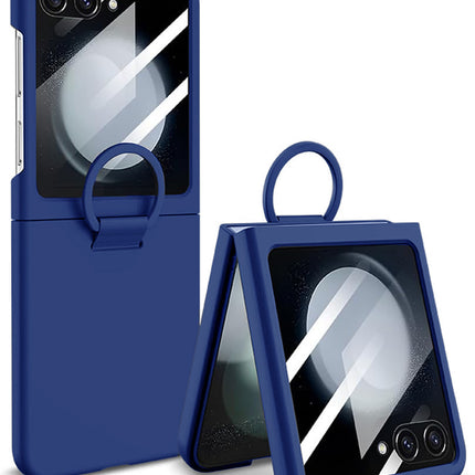 Kapa Ultra Thin PC + D Ring Back Case for Samsung Galaxy Flip7 / Z Flip 7 |with [Inbuilt Glass] Shockproof Slim Hard Protective Cover (Blue)