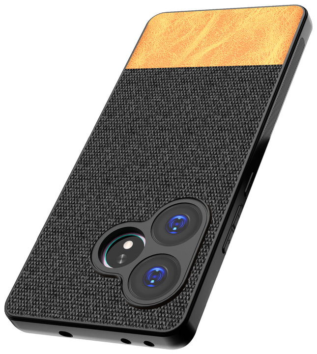 Kapa Soft Fabric & Leather Hybrid Protective Back Cover for Realme GT 6 / GT 6T | Shockproof Slim Hard Anti Slip Back Case (Black,Brown)