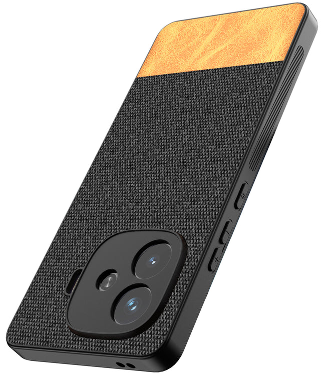 Kapa Soft Fabric & Leather Hybrid Protective Back Cover for iQoo Neo 10R | Shockproof Slim Hard Anti Slip Back Case (Black,Brown)