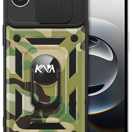 Kapa Tank Back Cover for Apple iPhone 16E | Inbuilt Ring + Slider Shockproof Lens Protection Bumper Back Case (Green) - Mobizang