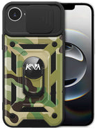Kapa Tank Back Cover for Apple iPhone 16E | Inbuilt Ring + Slider Shockproof Lens Protection Bumper Back Case (Green) - Mobizang