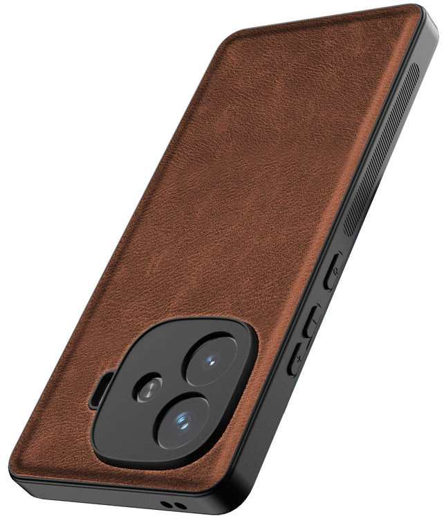 Kapa Tux Leather Back Cover for iQoo Neo 10R | Slim Shockproof Camera Protection Bumper Case (Brown) - Mobizang