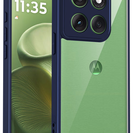 Kapa Hawkeye Clear Slim Tough Back Cover for Moto Edge 60 / Edge 60 Fusion | Camera Lens Protector Anti Yellow Shockproof Clear Hybrid Case Cover (Blue)