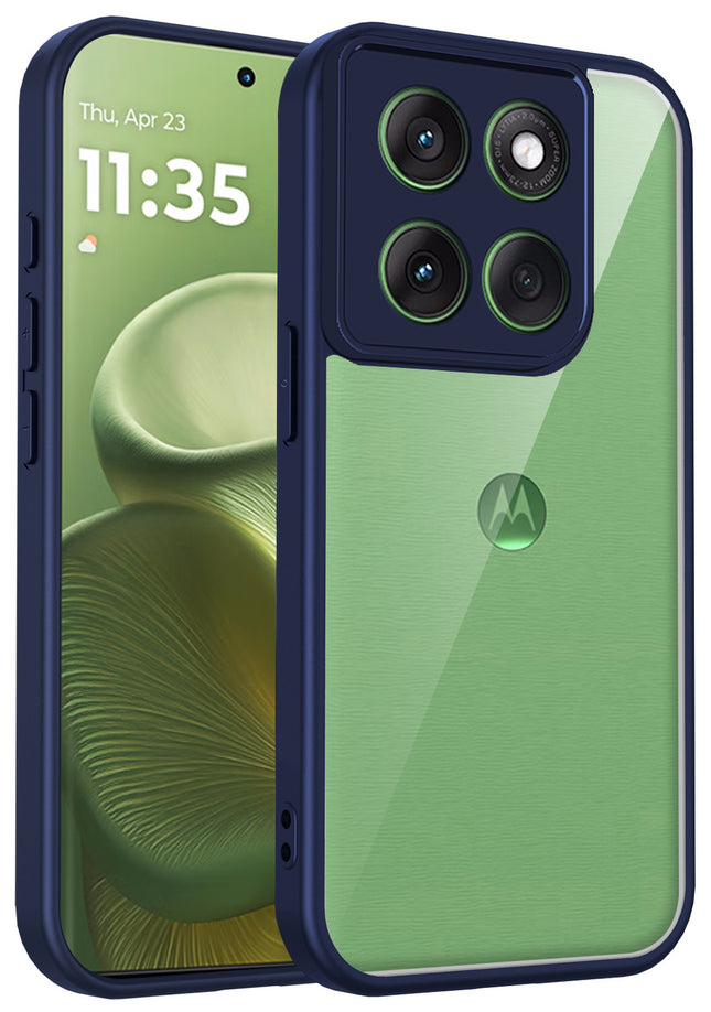 Kapa Hawkeye Clear Slim Tough Back Cover for Moto Edge 60 / Edge 60 Fusion | Camera Lens Protector Anti Yellow Shockproof Clear Hybrid Case Cover (Blue)