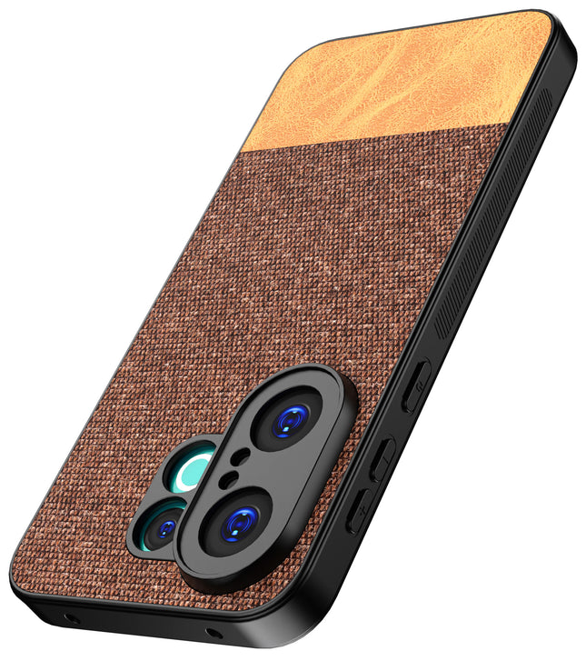 Kapa Soft Fabric & Leather Hybrid Protective Back Cover for Vivo X200 FE 5G | Shockproof Slim Hard Anti Slip Back Case (Brown) - Mobizang