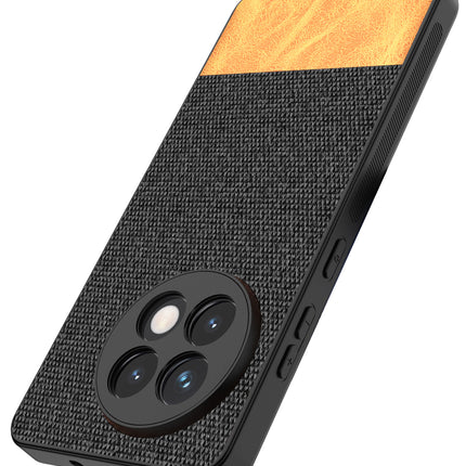 Kapa Soft Fabric & Leather Hybrid Protective Back Cover for OnePlus 13R | Shockproof Slim Hard Anti Slip Back Case (Black,Brown)
