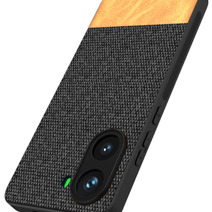Kapa Soft Fabric & Leather Hybrid Protective Back Cover for Poco X7 Pro | Shockproof Slim Hard Anti Slip Back Case (Black,Brown) - Mobizang