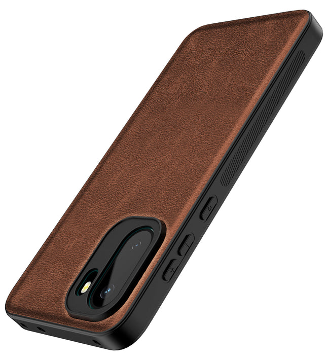 Kapa Tux Leather Back Cover for OnePlus 15R | Slim Shockproof Camera Protection Bumper Case (Brown) - Mobizang