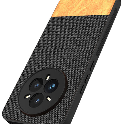 Kapa Soft Fabric & Leather Hybrid Protective Back Cover for Realme 14 Pro+ (Plus) 5G | Shockproof Slim Hard Anti Slip Back Case (Black,Brown) - Mobizang