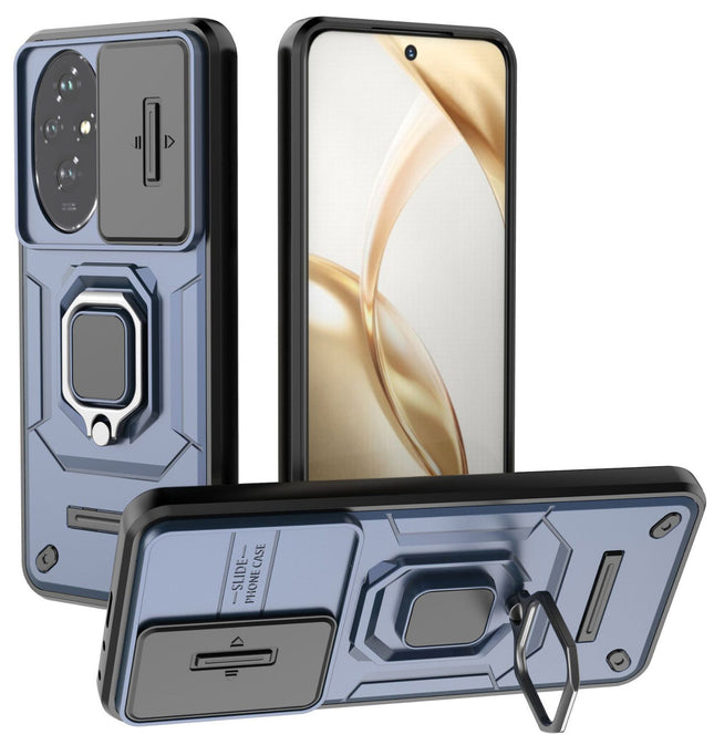 Kapa Armor Slider Back Cover for Honor 200 (5G) | Inbuilt Ring + Camera Slider Shockproof Lens Protection Bumper Back Case (Blue)