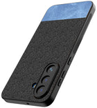 Kapa Soft Fabric & Leather Hybrid Protective Back Cover for Samsung Galaxy M56 | Shockproof Slim Hard Anti Slip Back Case (Black,Blue) - Mobizang