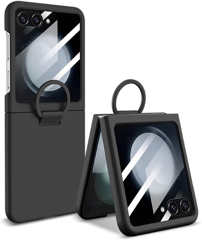 Kapa Ultra Thin PC + D Ring Back Case for Samsung Galaxy Flip7 / Z Flip 7 |with [Inbuilt Glass] Shockproof Slim Hard Protective Cover (Black)