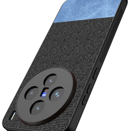 Kapa Soft Fabric & Leather Hybrid Protective Back Cover for Vivo X200 (5G) | Shockproof Slim Hard Anti Slip Back Case (Black,Blue) - Mobizang