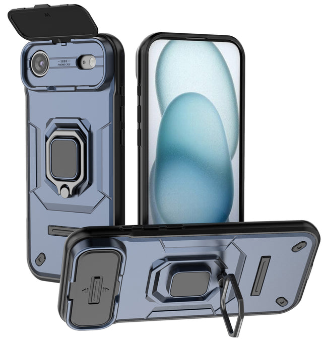 Kapa Armor Slider Back Cover for Apple iPhone 17 Air | Inbuilt Ring + Camera Slider Shockproof Lens Protection Bumper Back Case (Blue)