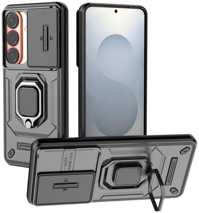 Kapa Armor Slider Back Cover for Samsung Galaxy S26 | Inbuilt Ring + Camera Slider Shockproof Lens Protection Bumper Back Case (Black)