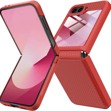 Kapa Textured Grip Hinge Protection Back Cover for Samsung Galaxy Z Flip5 / Z Flip 5 | with [Inbuilt Glass] Full Body Shockproof Hard Back Case (Red) - Mobizang