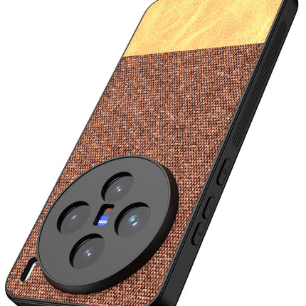 Kapa Soft Fabric & Leather Hybrid Protective Back Cover for Vivo X200 (5G) | Shockproof Slim Hard Anti Slip Back Case (Brown) - Mobizang