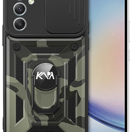 Kapa Tank Back Cover for Samsung Galaxy A35 (5G) | Inbuilt Ring + Slider Shockproof Lens Protection Bumper Back Case (Black) - Mobizang