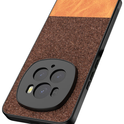 Kapa Soft Fabric & Leather Hybrid Protective Back Cover for Honor Magic 6 PRO | Shockproof Slim Hard Anti Slip Back Case (Brown)