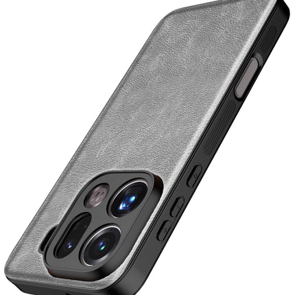 Kapa Tux Leather Back Cover for Oppo Find X9 Pro | Slim Shockproof Camera Protection Bumper Case (Grey)