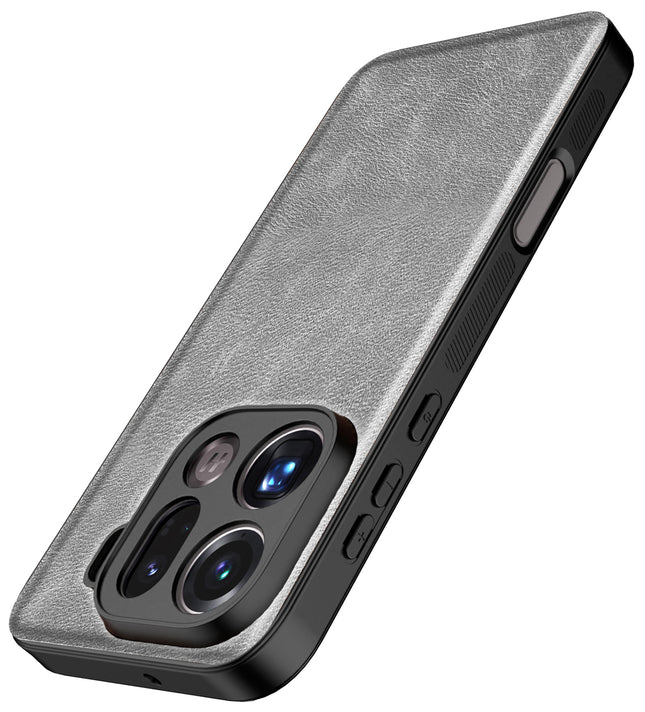 Kapa Tux Leather Back Cover for Oppo Find X9 Pro | Slim Shockproof Camera Protection Bumper Case (Grey)